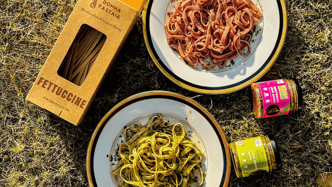 Whole Wheat Fettuccine with Dual Pesto Delight