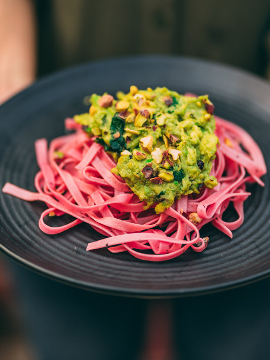 Dragon Fruit Fettuccine with a Lemon Avocado Dressing