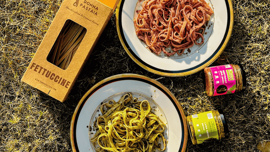 Whole Wheat Fettuccine with Dual Pesto Delight