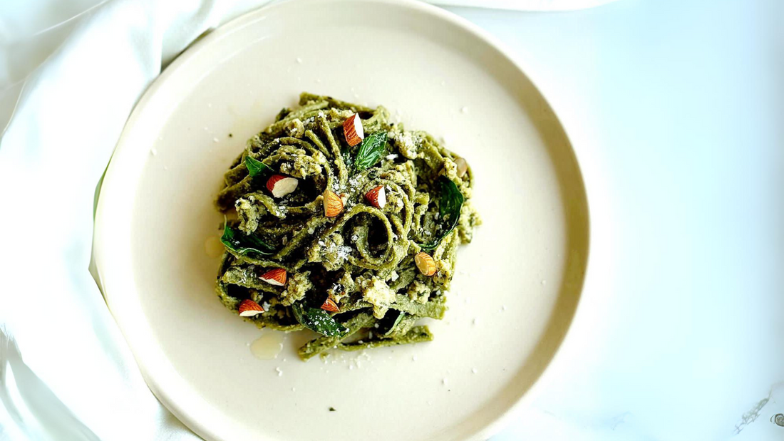 Pasta with Grilled Chicken in a Creamy Mushroom and Spinach Sauce By Sheeba Desouza